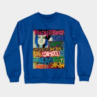 Girl with Blue Hair Graffiti Crewneck Sweatshirt